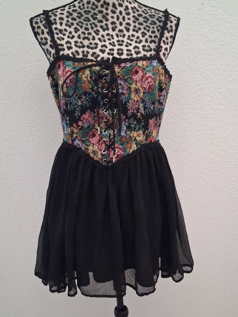 Cider Floral Tapestry Corset Mini Dress in Black